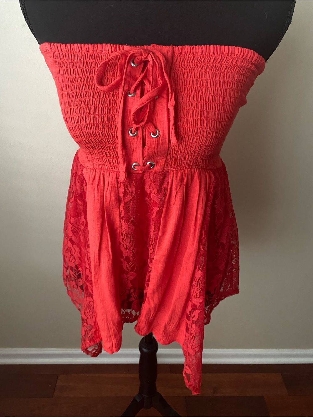 Strapless Red Lace-Trim Top